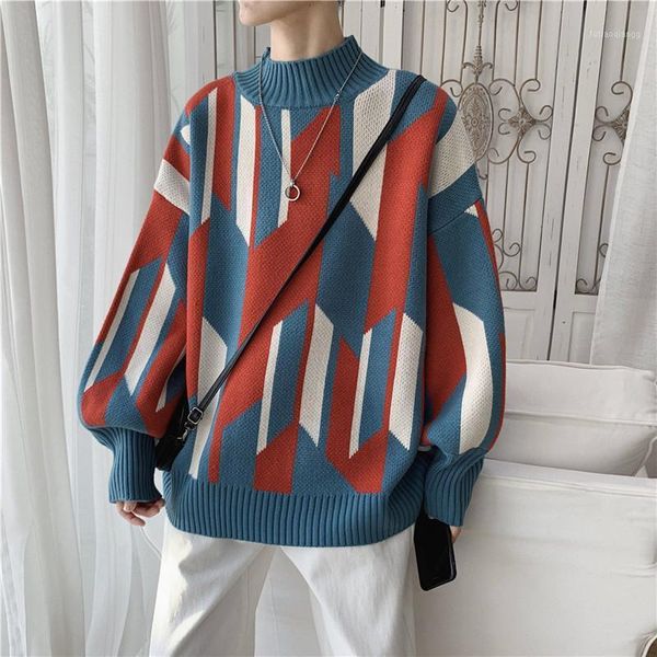 

qrwr 2020 autumn winter new sweater men casual o-neck warm sweaters fashion loose knitwear pullovers personality streetwear1, White;black