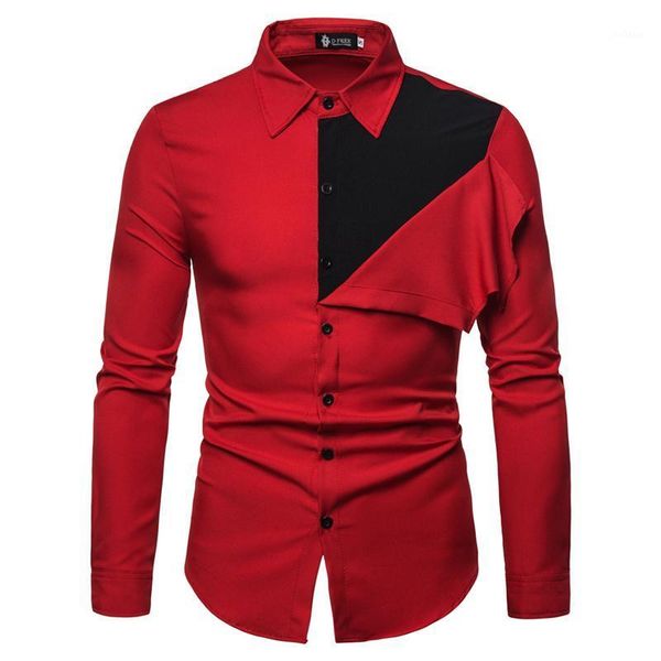 

color block men long sleeve shirt korean style men full sleeve shirts for 2020 single breasted men's dress shirt office wear1, White;black