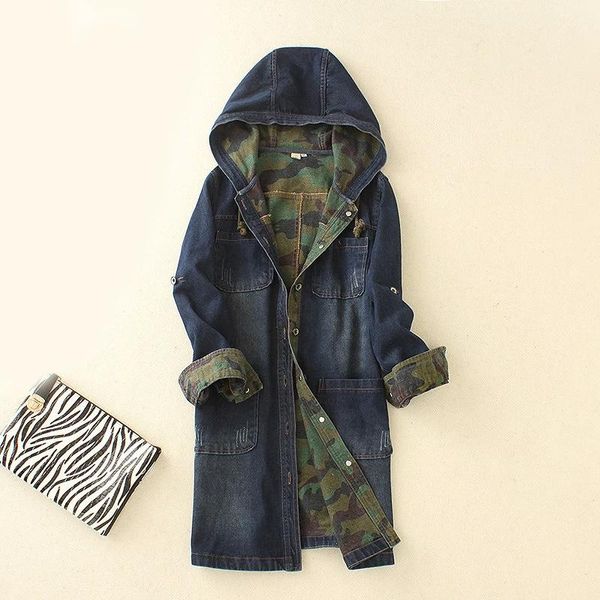 

women's trench coats long coat for women clothes jeans ladies streetwear ripped distressed denim spring 2021, Tan;black