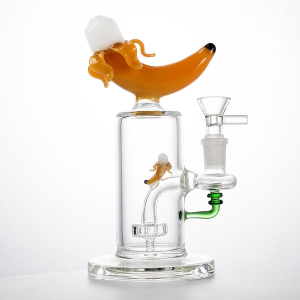 Più nuovo 8 pollici inebriante Bong di vetro a forma di banana Olio Dab Rigs Recycler Percolatore Tubi d'acqua 14mm Giunto femmina con ciotola Disponibile