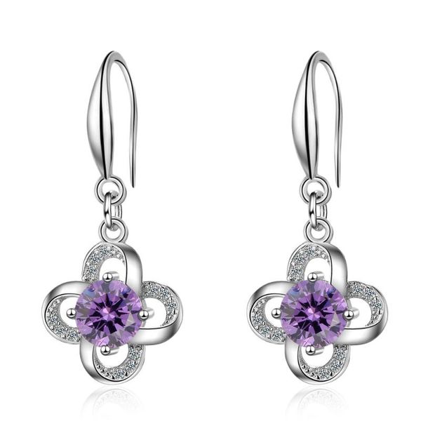 

dangle & chandelier trendy lucky flower shine cubic zirconia 925 sterling silver lady drop earrings jewelry promotion gift wholesale