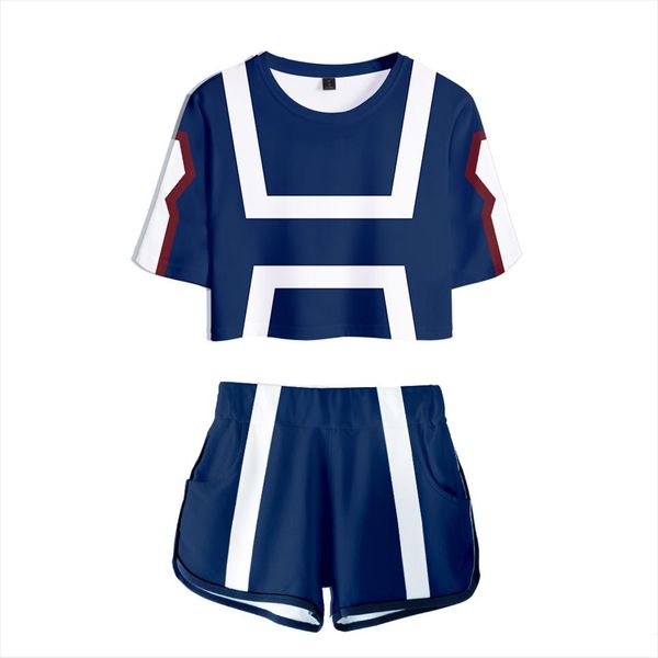 

vagrovsy 3d my hero academia marcus and martinus two piece sets soft crop and elastic shorts sala style fashion, Gray