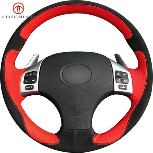 

lqtenleo black suede red leather car steering wheel cover for is is250 is250c is300 is300c is350 is350c f sport 2005-20111