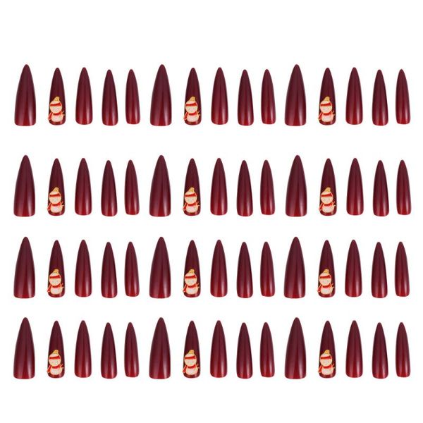 

60pcs nail decor christmas dark red fake nails festival manicure nail tips, Red;gold