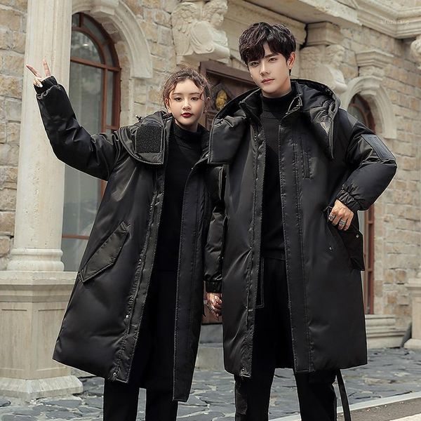 

men's and womens winter warm down coat men packaged down puffer jacket long coat with hooded compressible for lovers1, Black