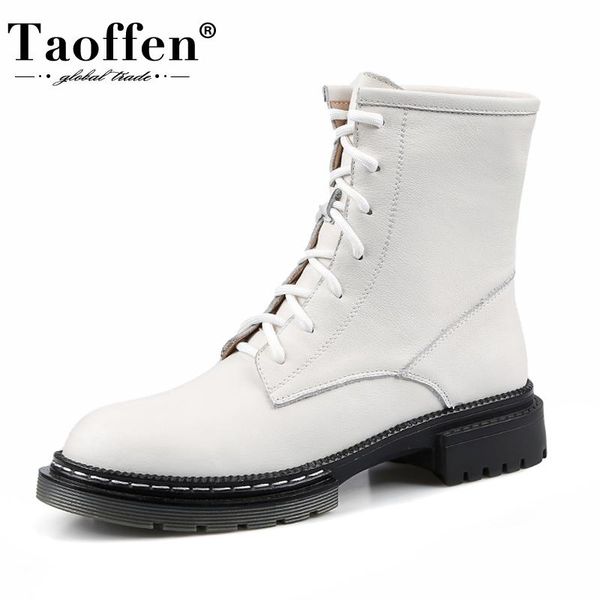 

taoffen size 34-42 real leather women ankle boots cross strap fashion platform high heel winter shoes woman warm footwear, Black