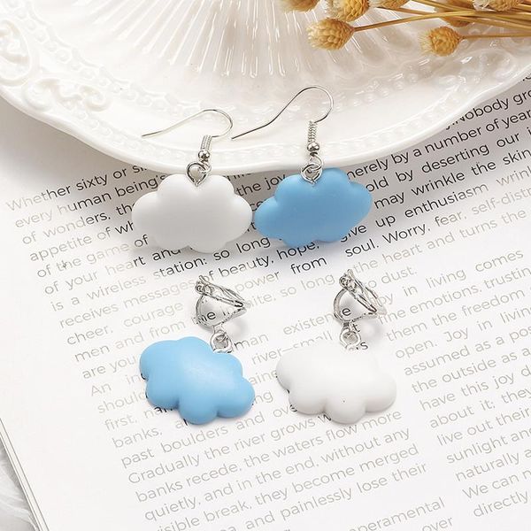 

fashion blue white flaky clouds pendant earrings for women girls cute asymmetry dangle ear jewelry gifts, Silver