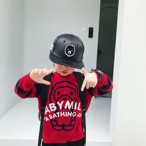 

ape ylx2020 autumn new brand children's fashion striped sve sitting monkey towel embroidered sweater, Blue