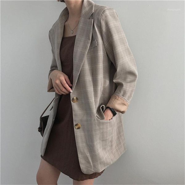 

hzirip 2019 new bf style plaid chic summer large size gentle office ladies loose all match fashion women full sleeves blazers1, White;black