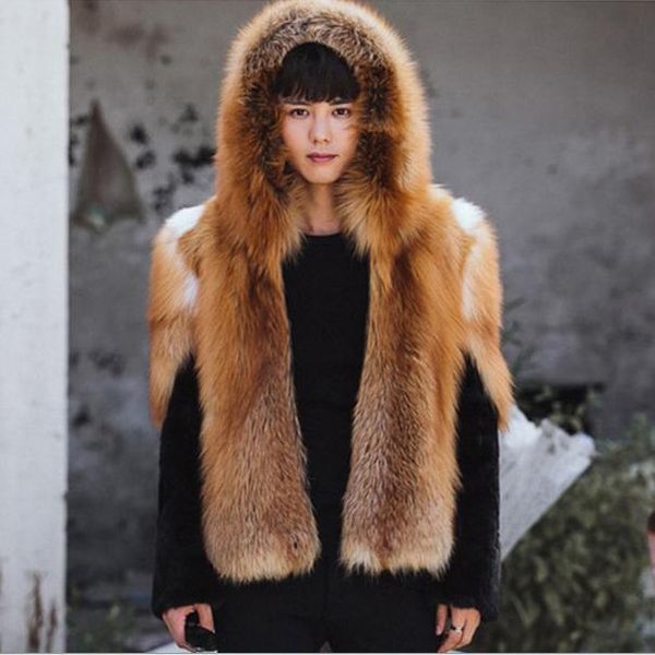 

artificial fur coat casaco inverno 2020 winter fluffy fake fur coats hooded mens faux jacket oversized outerwear xl643, Black