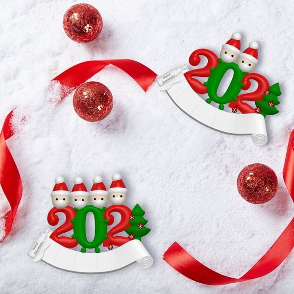 

2020 christmas ornament resin diy greeting with mask xmas tree pendant social distancing family of 1-7 party decoration