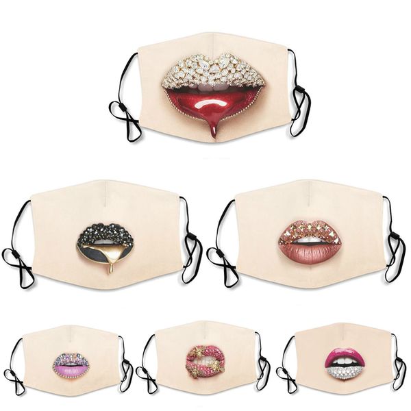 

fashion pure color mask lips with diamonds funny personality expression masks outing sunscreen dustproof adjustable masks