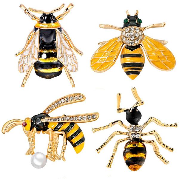 

gold bee brooch pin for women crystal insect ant bumble honey bee hijab pins for lady men kids girls wasp enamel brooches gifts, Gray