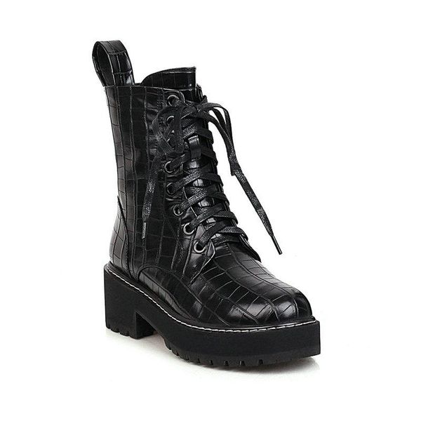 

2020 new superfine fiber square heel antiskid ankle boots round toe fashion cross-tied+ zipper women shoes size 34-43, Black