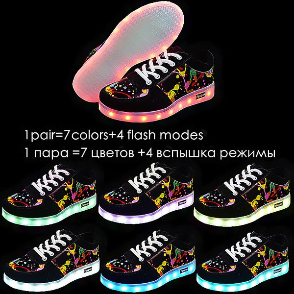 Jawaykids 11 cores LED luminous sapatos amantes levou sapatos para meninos meninas unisex brilhando sneakers usb luz lumineuse sneakers crianças lj201203