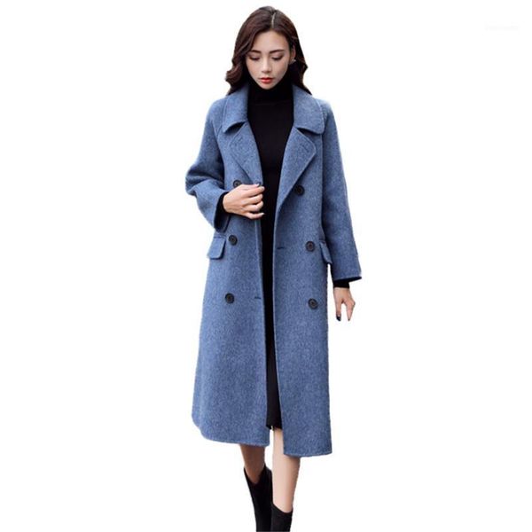 

women coat autumn winter warm thicken middle long fashion woolen jackets female casual oversize office lady blends outerwear c991, Black