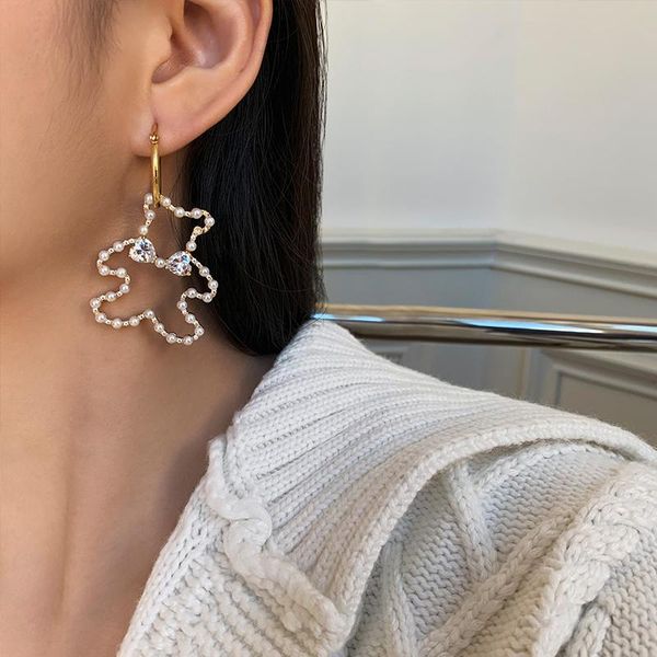 

timeless wonder glam faux pearl zirconia bowknot bear hoop earings women jewelry punk goth boho designer kpop sweet ins 2511, Golden;silver