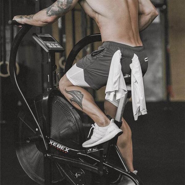 

2020 summer men's outdoor jogging training double sports gyms fitness bodybuilding built-in waist dag shorts men, White;black