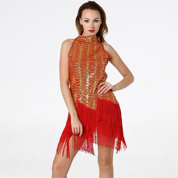 

stage wear europe and the united states sequins tassels latin dance samba costume women's performance clothing dress, Black;red