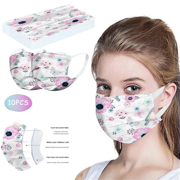 

новая печатная soft 10шт белых одноразовое для взрослых unisex 3-слойные масок для взрослых моды mascarilles лицо пыла пятна mak