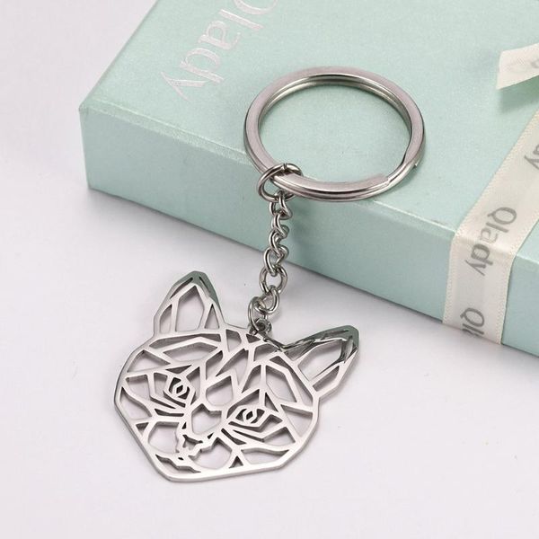 

keychains my shape key ring cat animal stainless steel jewelry keyring pet keychain cut out hollow keyholder animals women men pendent, Silver