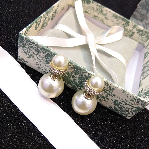 

women's designer earrings luxury classic letter logo size pearl metal binding earrings 925 silver needle, Golden;silver