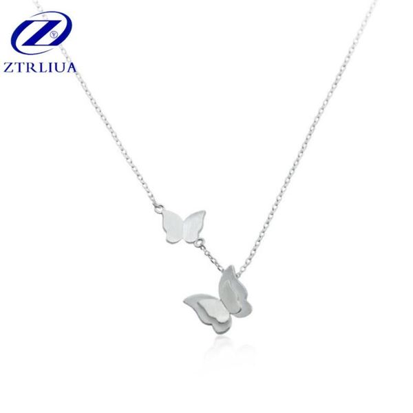 

новая мода корейской 925 ювелирные изделия стерлингового серебра ручной работы женский сладкие двойной бабочки темперамент подвеска ожерелье, Silver
