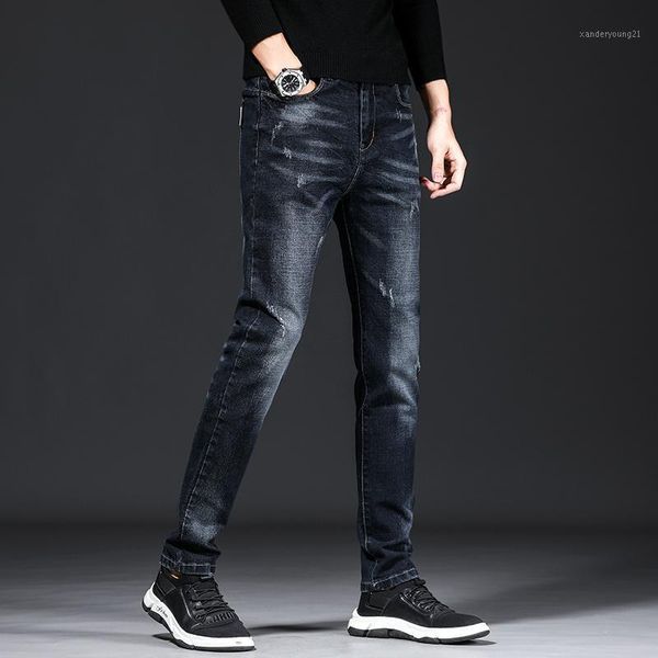 

men's jeans men's 2021 summer denim pants slim straight dark blue regular fit leisure long trousers cotton brand jeans1