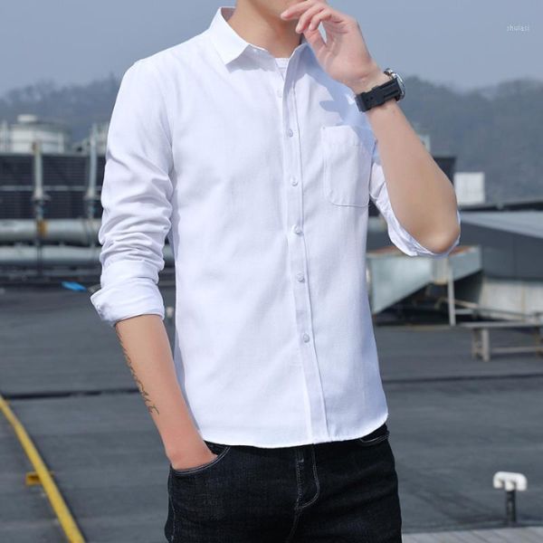 

autumn men's casual new korean slim shirt fashion individual work shirt1, White;black