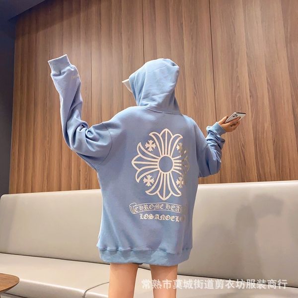 

outlet tide brand 2020 net red new ch crowe heart haze blue back printing couple all-match sweater, Black