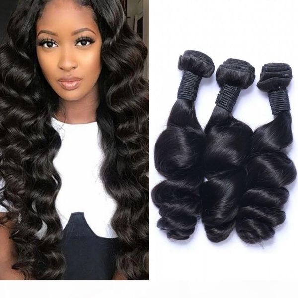 

human hair loose wave bundles brazilian hair extenison 3 bundles double drawn hair weft for women, Black