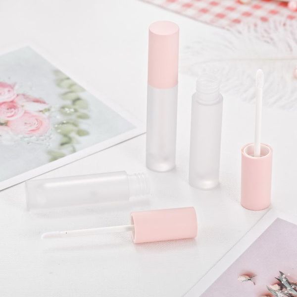 

acid etch 5ml lipstick cosmetic container pink color empty wholsale custom packaging luxury lipgloss tube lip gloss tubes