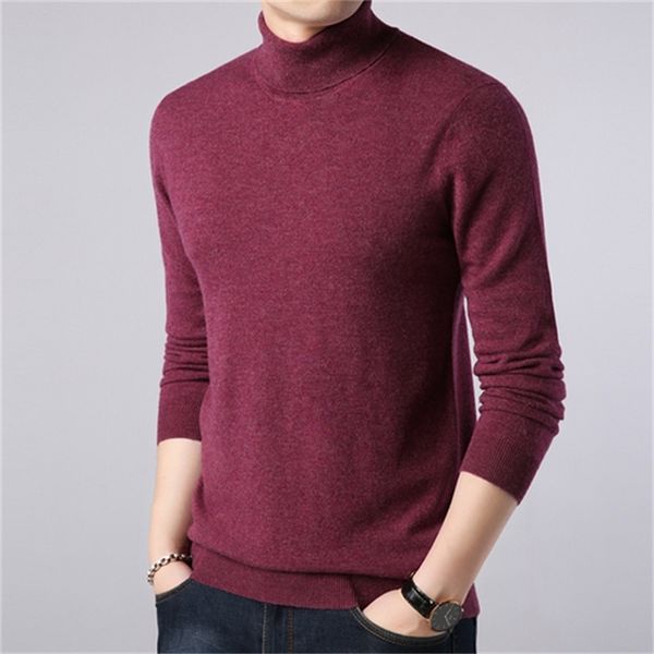 

2021 new 100% warm woolen turtleneck high male sweater quality pullovers a5u8, White;black