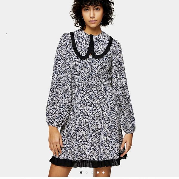 

2021 new autumn winter women high waist peter pan collar floral printed office lady causal long sleeves elegant outfits 40rs, Black;gray