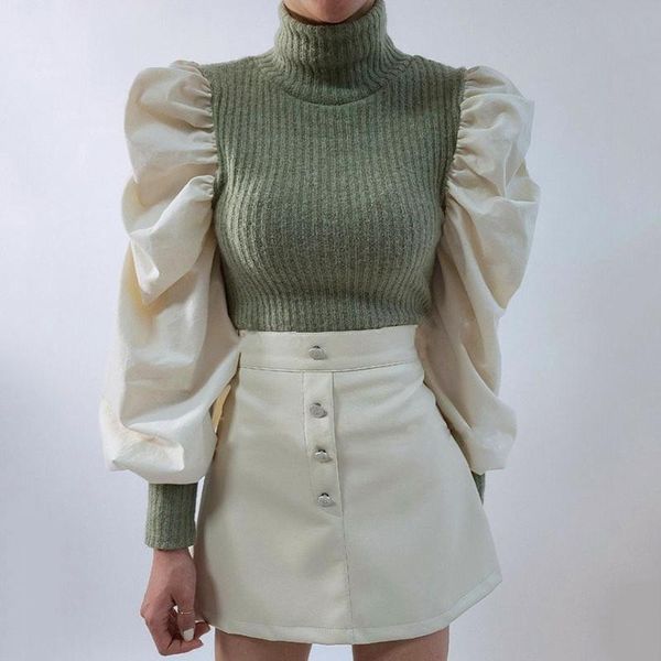 

ewq] 2020 новая осень зима черепаха шеи для женщин пэчворк рукава утолщенные тонкий пуловер вязаный свитер 16q977, White;black