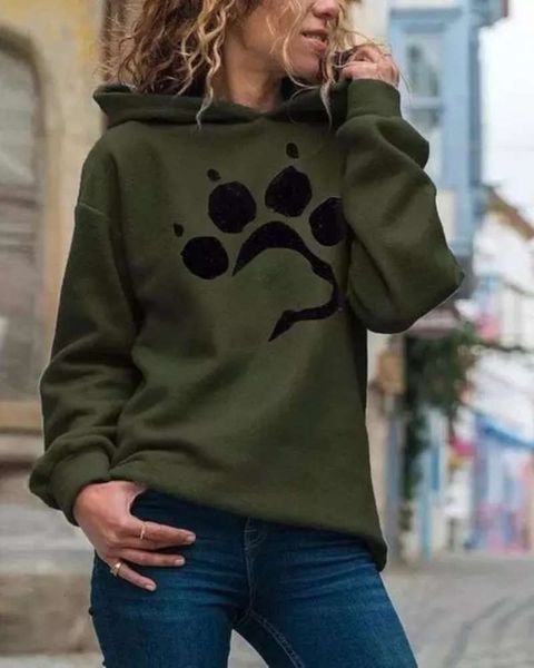

2021 new women's printed cat claw casual long sleeve pullover loose autumn and winter fleece hooded sweater sweatshirt hoodies tracksui, Black