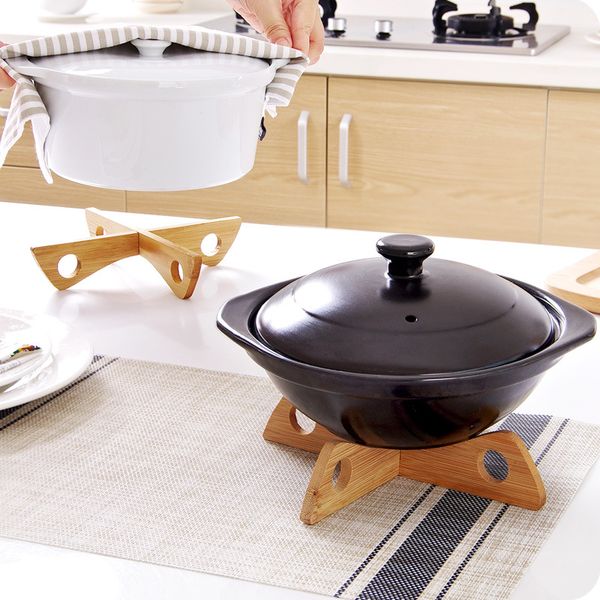 

bamboo material casserole shelf kitchen protect table prevent scalding pad hangable detachable crossover type rack shelves 2 4zb l1