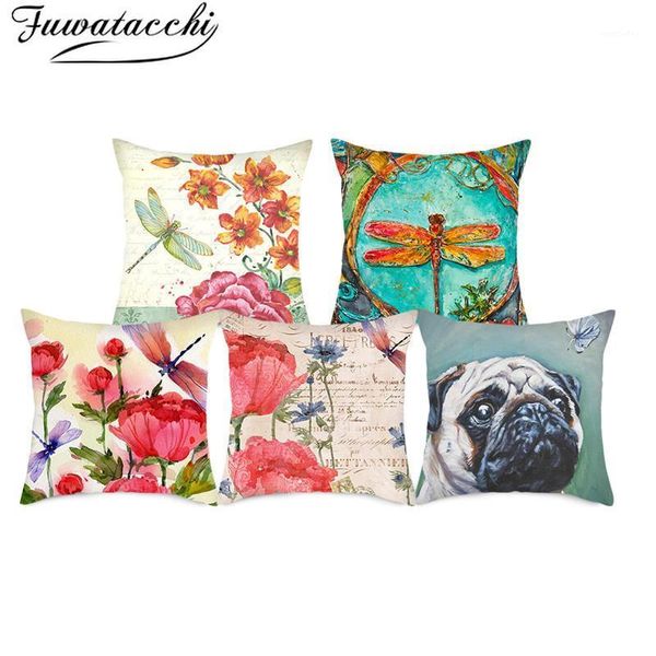 

fuwatacchi flower dragonfly cushion covers cats dogs printed pillows covers for home sofa decorative polyester throw pillowcase1