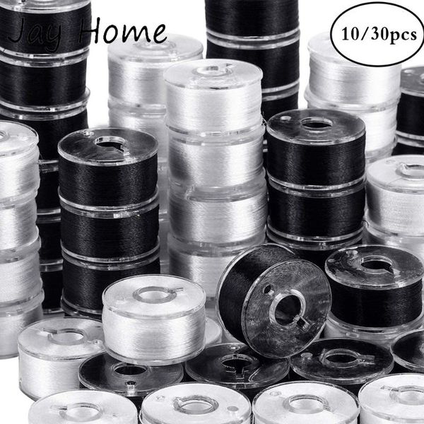 

10/30pcs black white sewing machine bobbins spool plastic sewing bobbins with thread for home embroidery machines tools