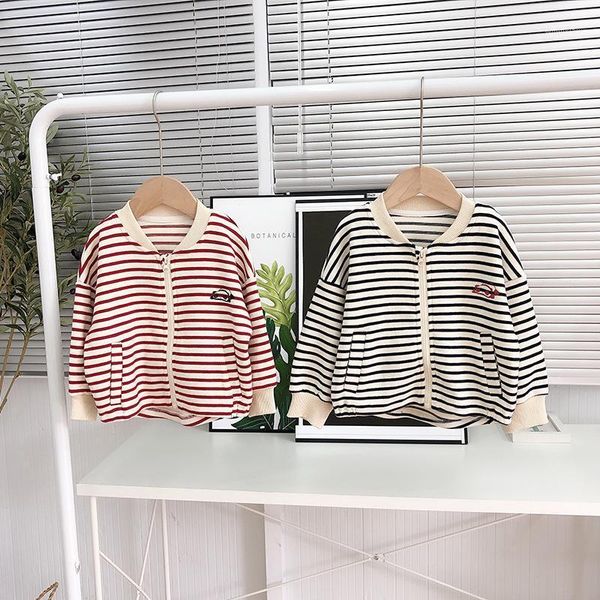 

jackets fashion korean baby girls zipper striped coats 2021 autumn children's loose casual jacket clothes long sleeve kids clothing 1-6, Blue;gray
