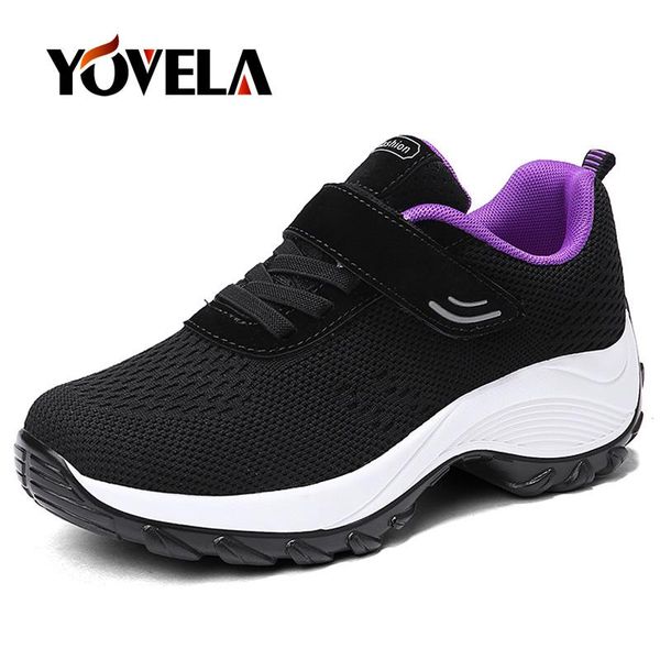 

women platform sneakers shoes flat slip on walking shoes breathable mesh casual comfortable dancing ladies size 42, Black