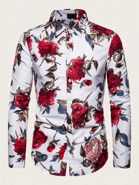 

men allover floral print shirt s8n4#, White;black