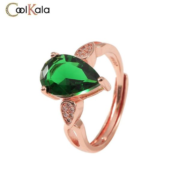 

wedding rings coolkala style water drop shape tourmaline open female rose gold living ring, Slivery;golden