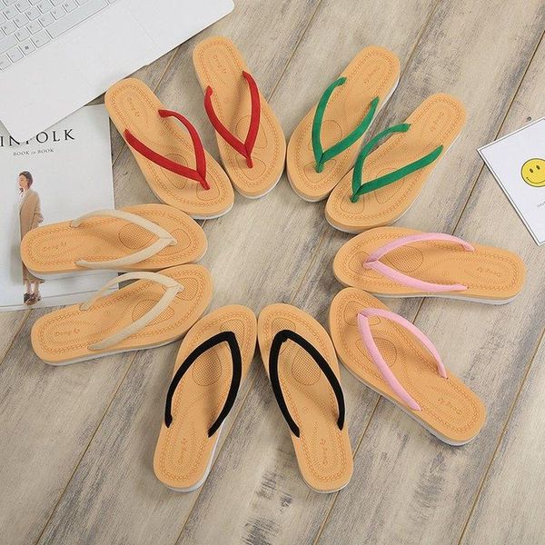 

slippers 2021 comfortable summer women home beach soft wedge sandals pu non-slip leisure mid heels platform flip flops mujer, Black