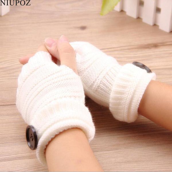 

five fingers gloves autumn and winter button female riding half-finger touch screen sleeves wool knitted warm lovers g208, Blue;gray