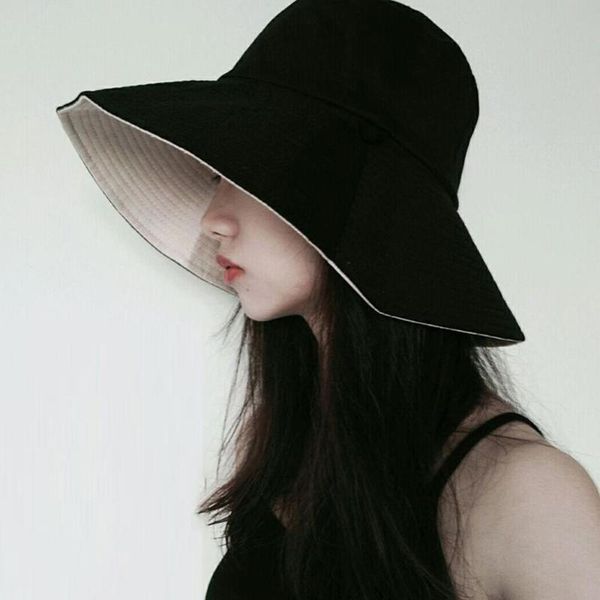 

2021 women sunscreen hats gothic fisherman hat summer korean japanese style cap solid red double-faced face hat travel sun, Blue;gray