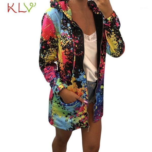 

women jacket hooded sweatshirt print color long sleeve windbreaker winter casual 2019 overcoat casaco feminino girls coats 19jul1, Black;brown