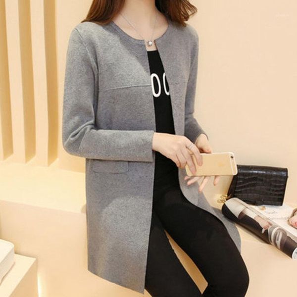 

sweater coat female spring and autumn 2020 new long section korean version of the loose wild knit cardigan tide zx1831, White