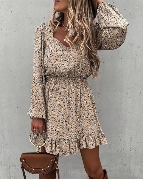 

fashion women floral print mini dress clubwear party dress puff sleeve tight waits shortdress1, Black;gray