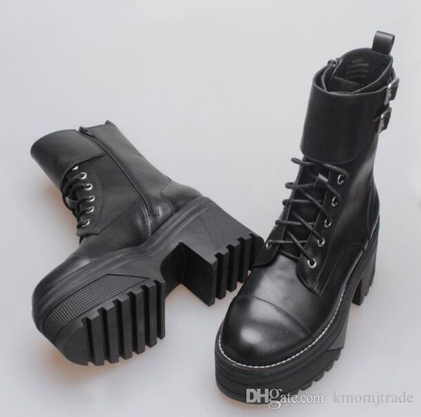 

woman genuine leather jeffrey new release platform boots lace-up campbell london style fashion catwalk ankle boots shoes, Black